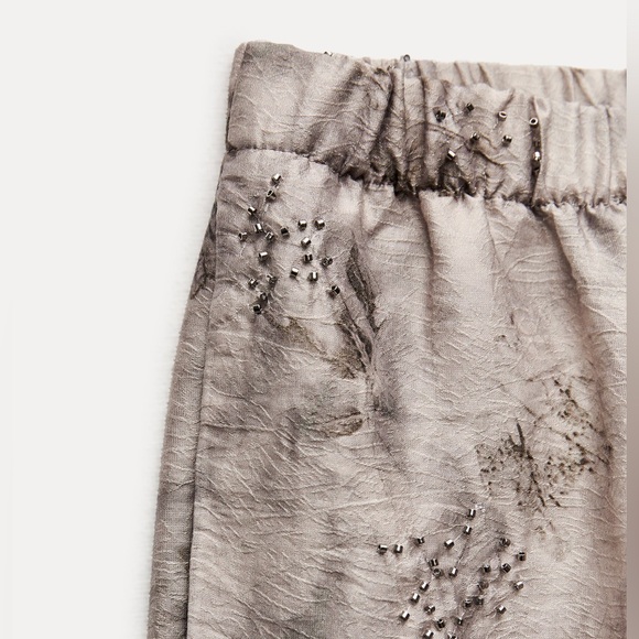 NWT. Zara ZW Collection Brown/Gray-Brown Embroidered Pants. Size XS. - Picture 8 of 11